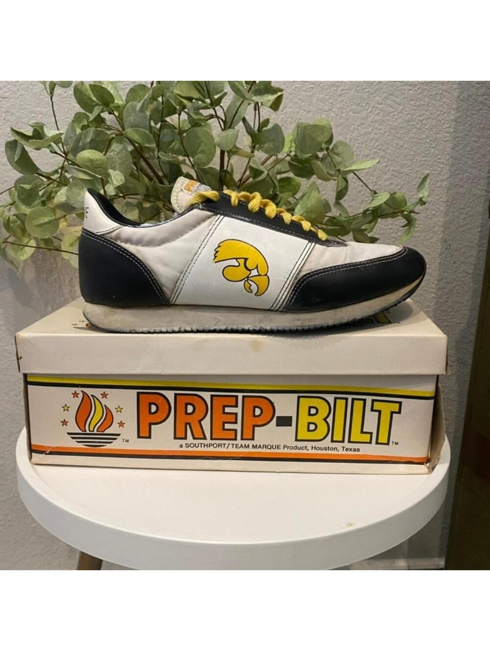 Vintage 80s Iowa Hawkeyes Prep-Bilt Sneakers in Box Tigerhawk Logo Men's Size 8